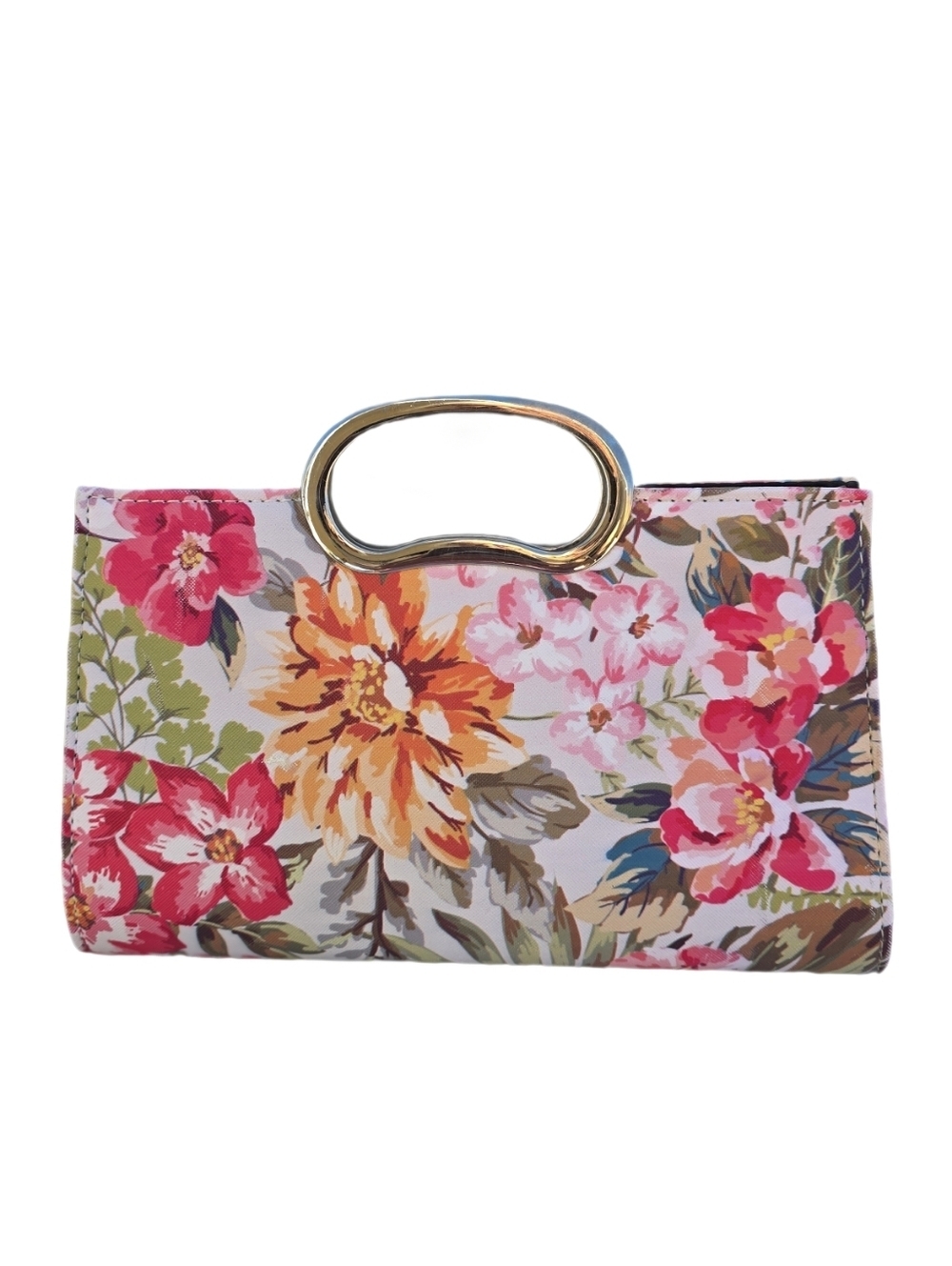 Vintage Floral Clutch with Silver Oval Handle  Vegan Leather EUC